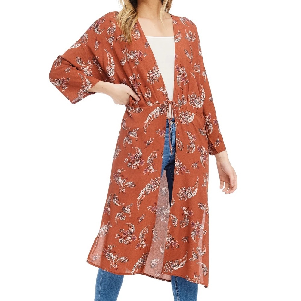 NWT Anama Long Floral Front Tie Kimono Medium